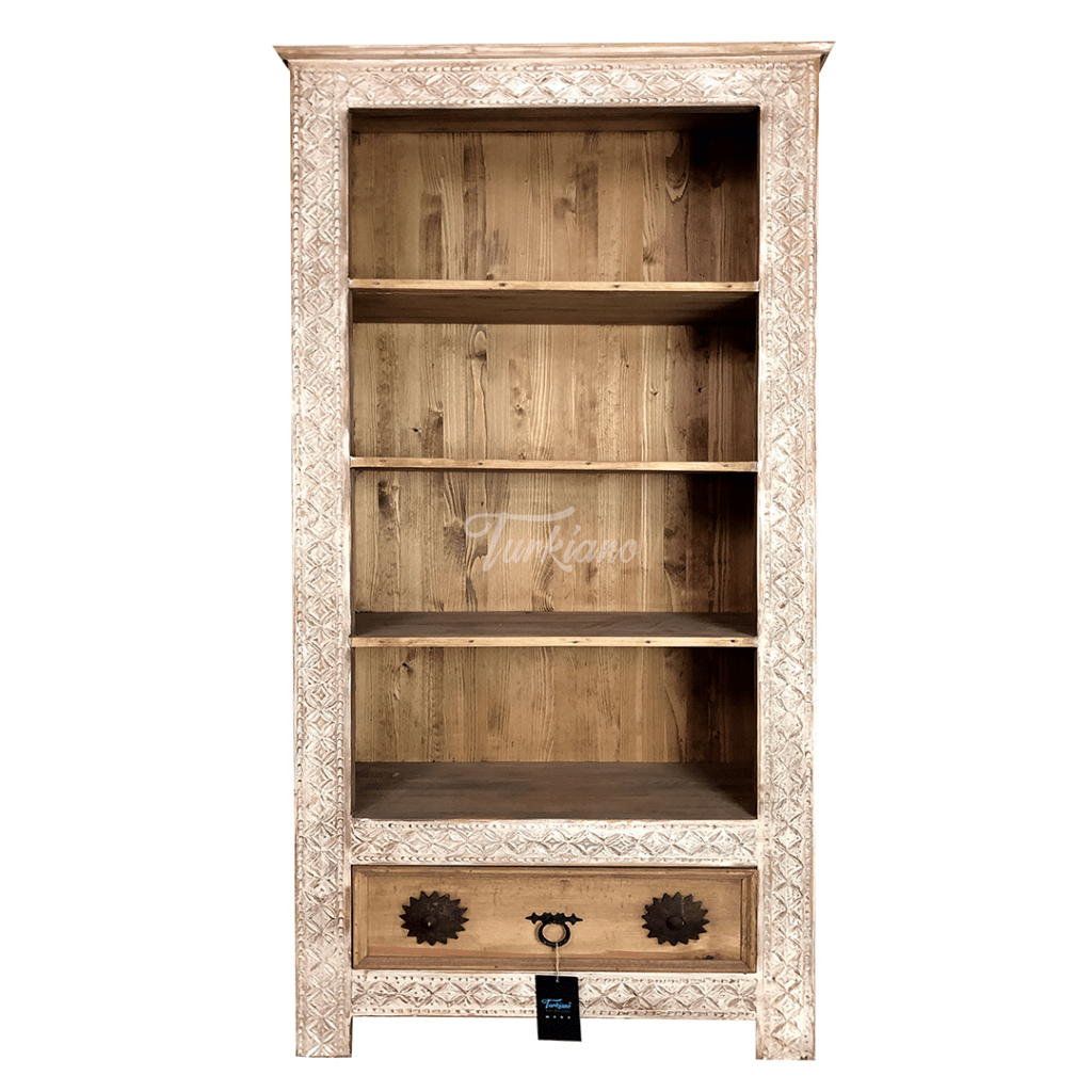 ANTİK TARZ BEYAZ ESKİTME KİTAPLIK M16