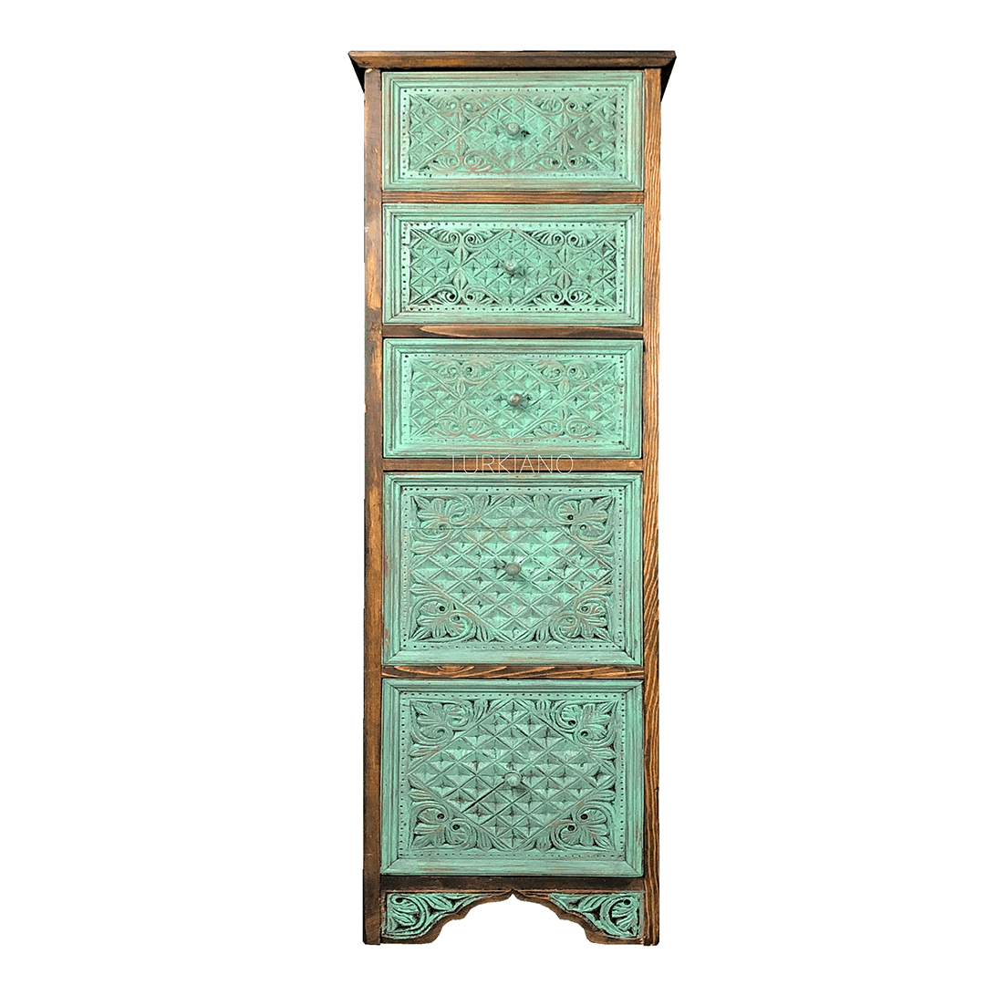 ESKİTME YÜKSEK BOY KOMODİN 5 ÇEKMECE M94