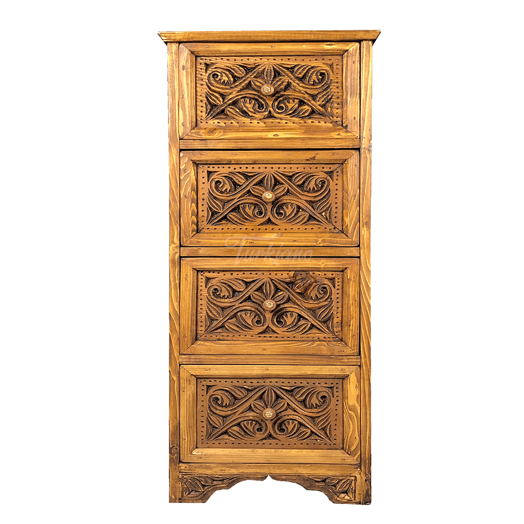 EL OYMA KOMODİN 4 ÇEKMECE KESTANE RENK M115