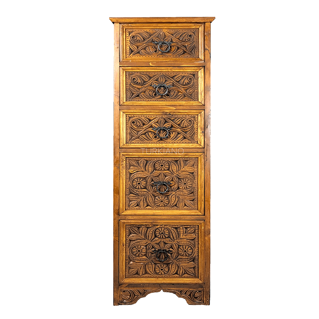 ANTİK TARZ YÜKSEK BOY KOMODİN 5 ÇEKMECE M118