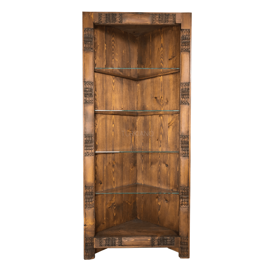 ANTİK TARZ ÜÇGEN KÖŞE VİTRİN KİTAPLIK KESTANE RENK M275