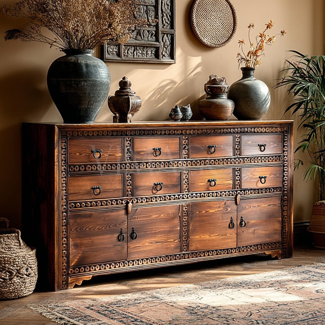 ANTİK TARZ 8 ÇEKMECELİ KONSOL KOYU CEVİZ RENK M278