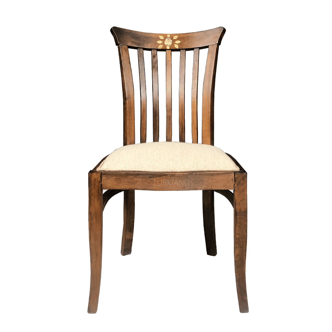 PİRİNÇ SÜSLEMELİ SANDALYE BEJ KUMAŞ KOYU CEVİZ RENK M226