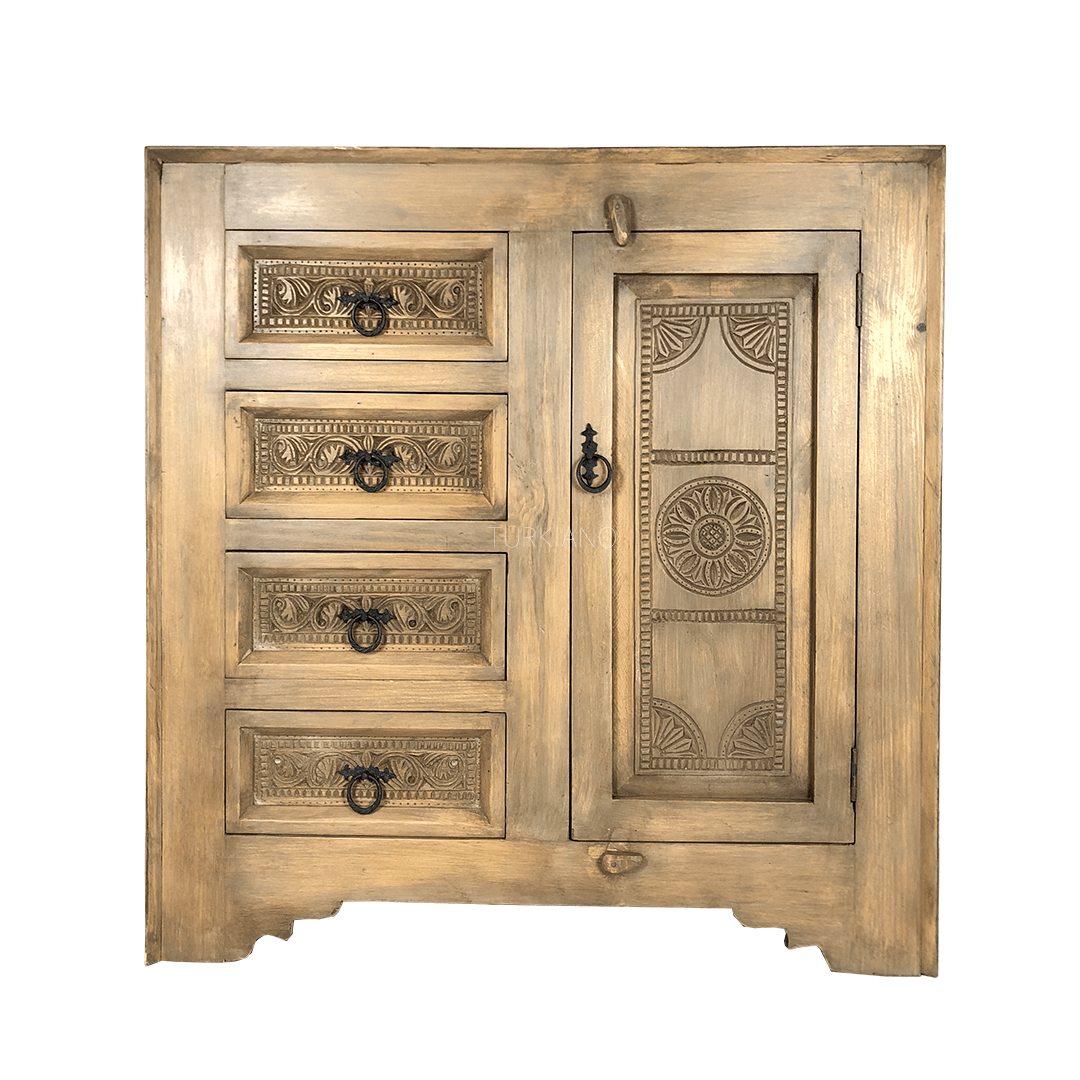 ANTİK TARZ ESKİTME ŞİFONYER KREM RENK M293