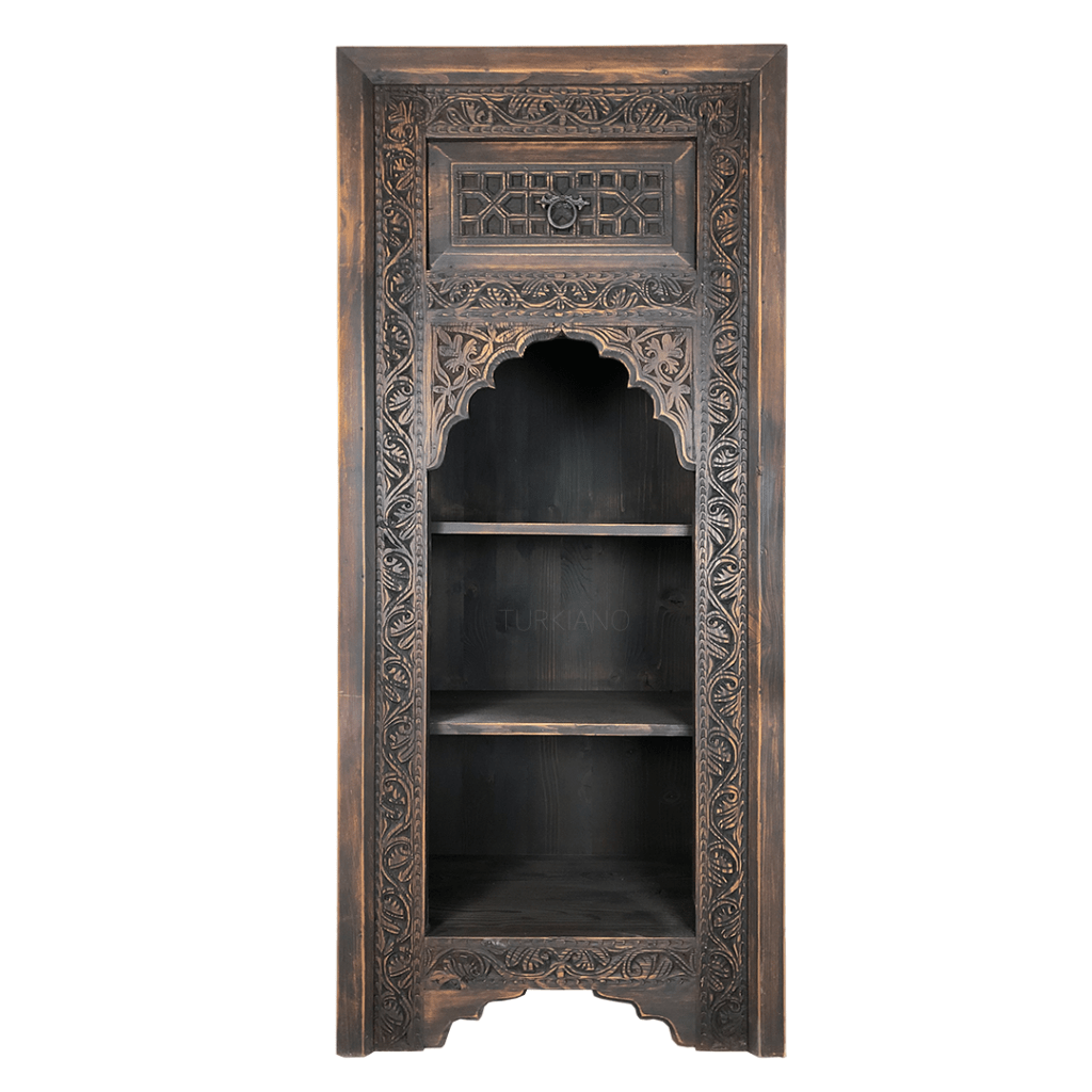 ANTİK TARZ ÇEKMECELİ DOLAP ESKİTME KOYU CEVİZ RENK M300