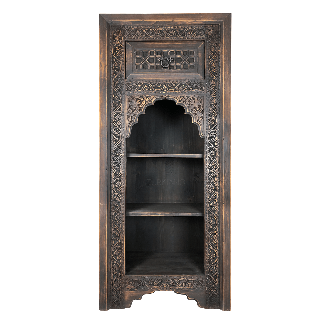 ANTİK TARZ ÇEKMECELİ DOLAP ESKİTME KOYU CEVİZ RENK M300