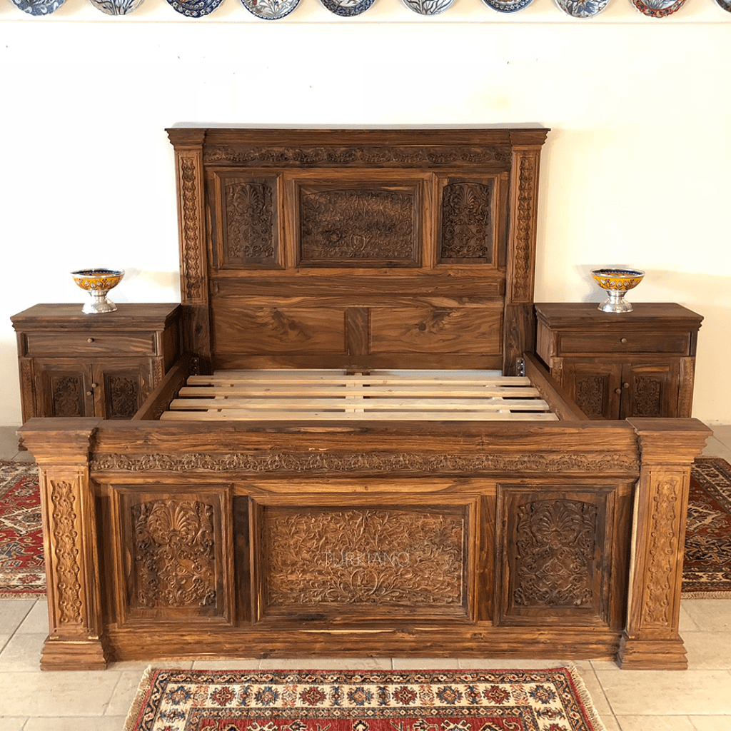 GÜL AĞACINDAN ÜRETİLMİŞ YATAK TAKIMI KESTANE RENK M260