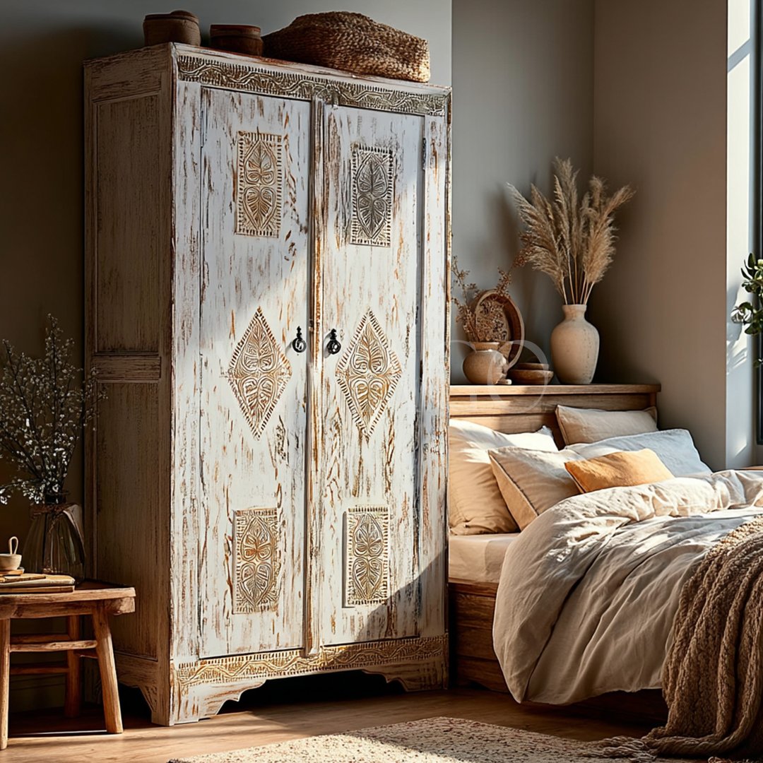 MİRBEY BEYAZ ESKİTME GARDROP M383