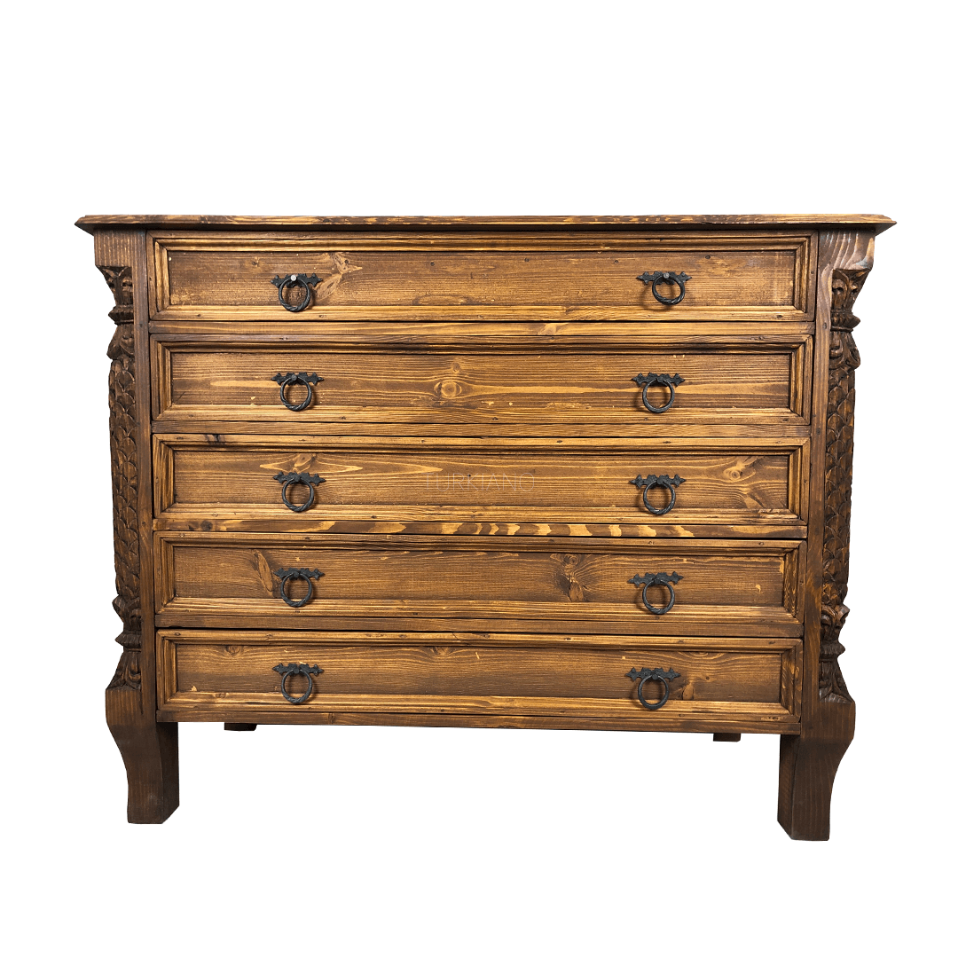 ANTİK TARZ ŞİFONYER 5 ÇEKMECELİ KESTANE RENK M459