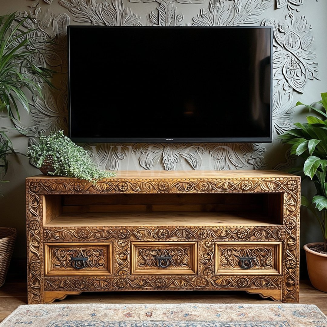 ANTİK TARZ TV KONSOL 3 ÇEKMECE KESTANE RENK M420