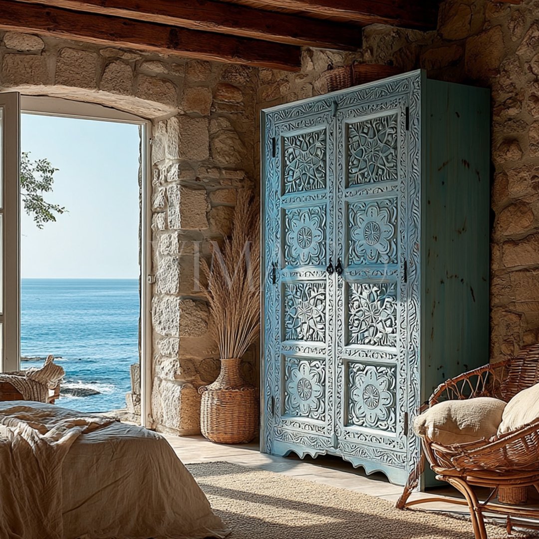 ŞAHMERAN GARDROP MAVİ WAX ESKİTME M437