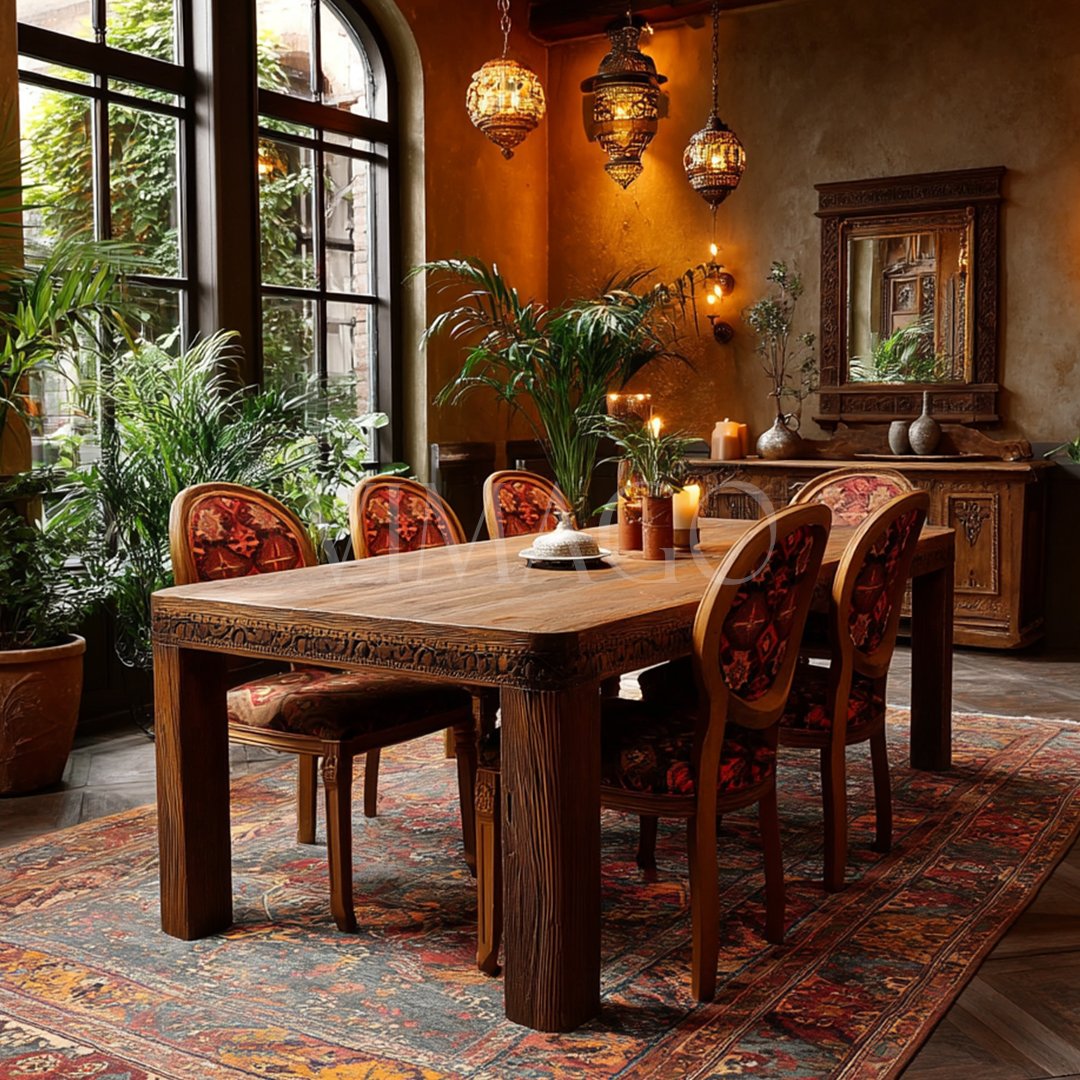 ANTİK TARZ ESKİTİLMİŞ AHŞAP YEMEK MASASI KESTANE RENK M429