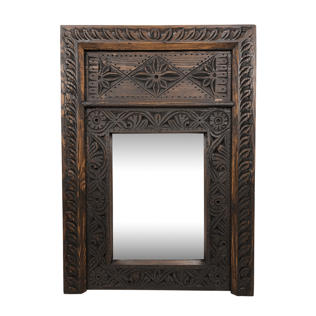 KÜÇÜK BOY EL OYMA AYNA KOYU CEVİZ RENK M471