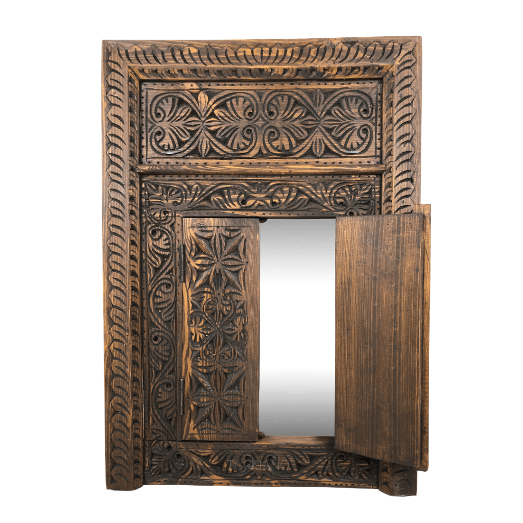 KÜÇÜK BOY EL OYMA AYNA KOYU CEVİZ RENK M472