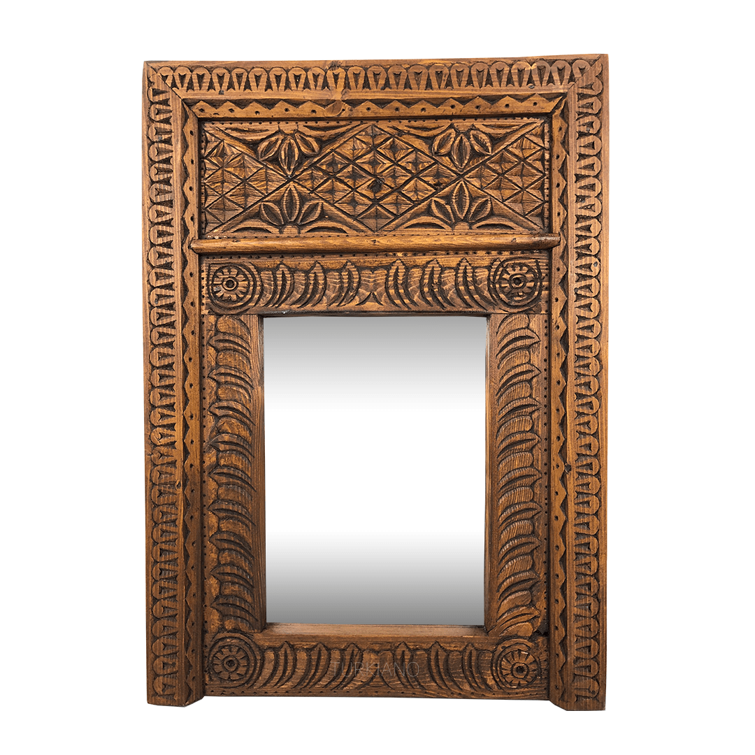 KÜÇÜK BOY EL OYMA AYNA KESTANE RENK M473