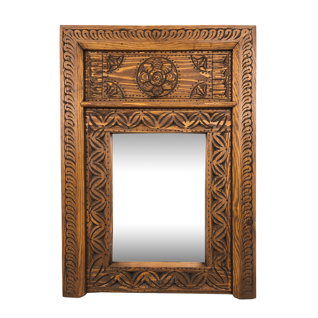 KÜÇÜK BOY EL OYMA AYNA KESTANE RENK M474