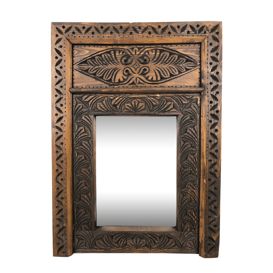 KÜÇÜK BOY EL OYMA AYNA KOYU CEVİZ RENK M475