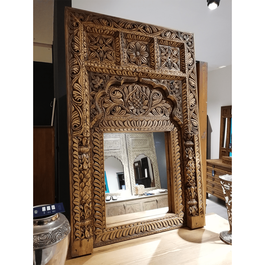 KÜÇÜK BOY EL OYMA AYNA KESTANE RENK M506