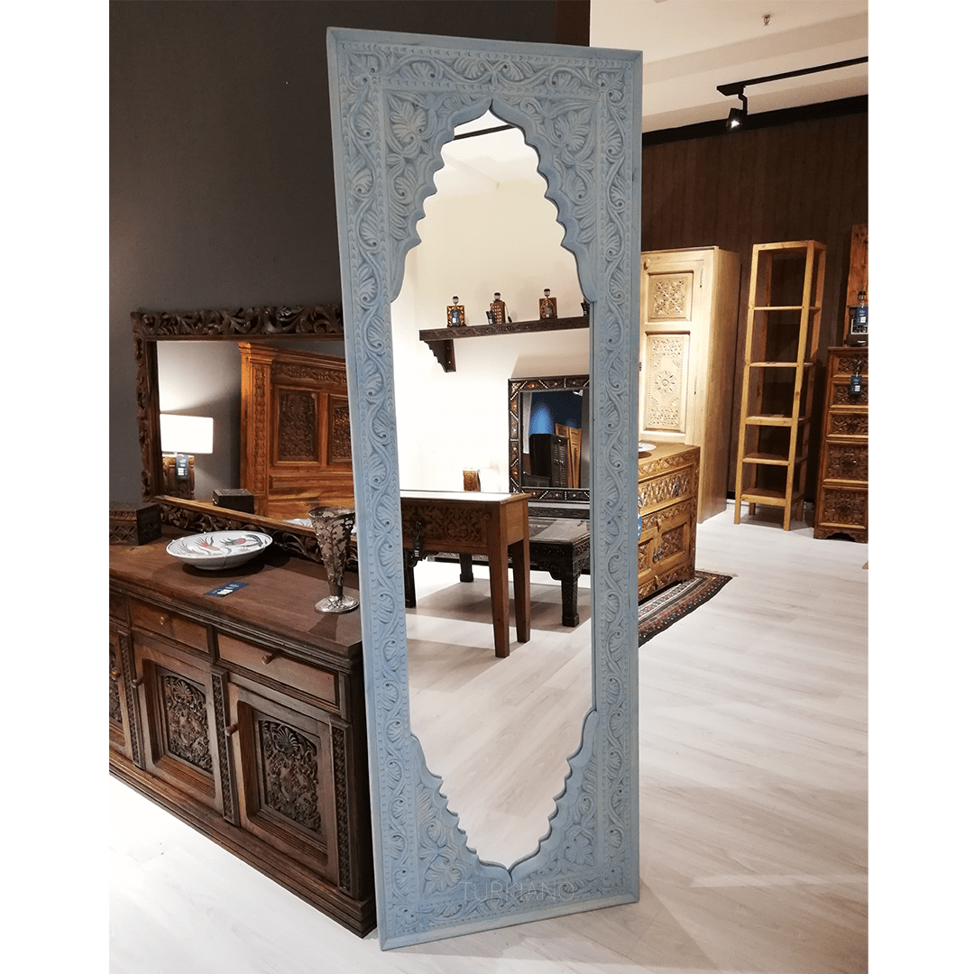 MİHRABİ YÜKSEK BOY EL OYMA BOY AYNASI AQUA RENK M517