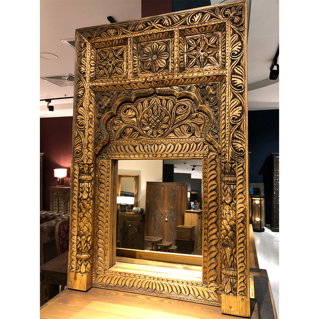 KÜÇÜK BOY EL OYMA AYNA KESTANE RENK M506_R3