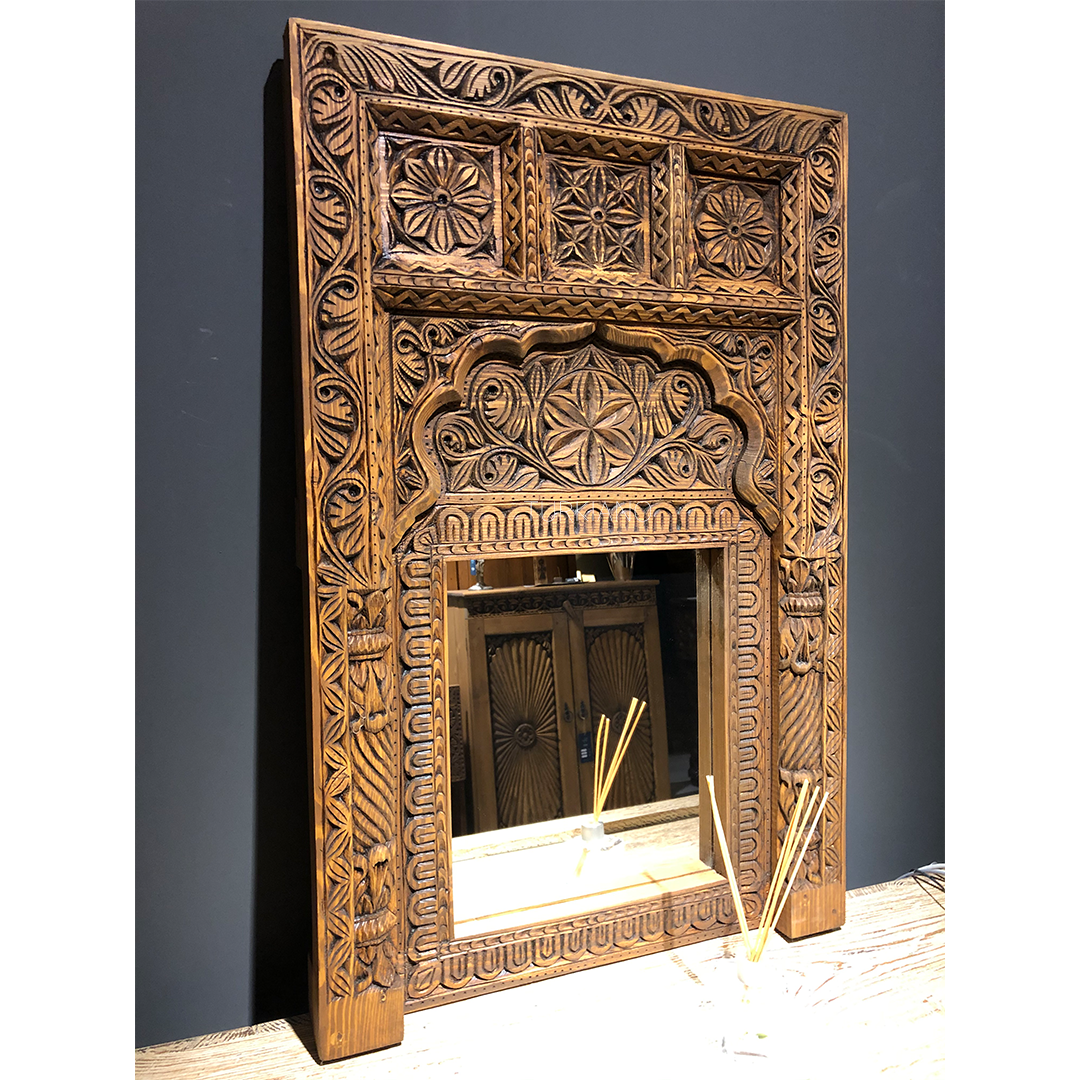 KÜÇÜK BOY EL OYMA AYNA KESTANE RENK M528_R2