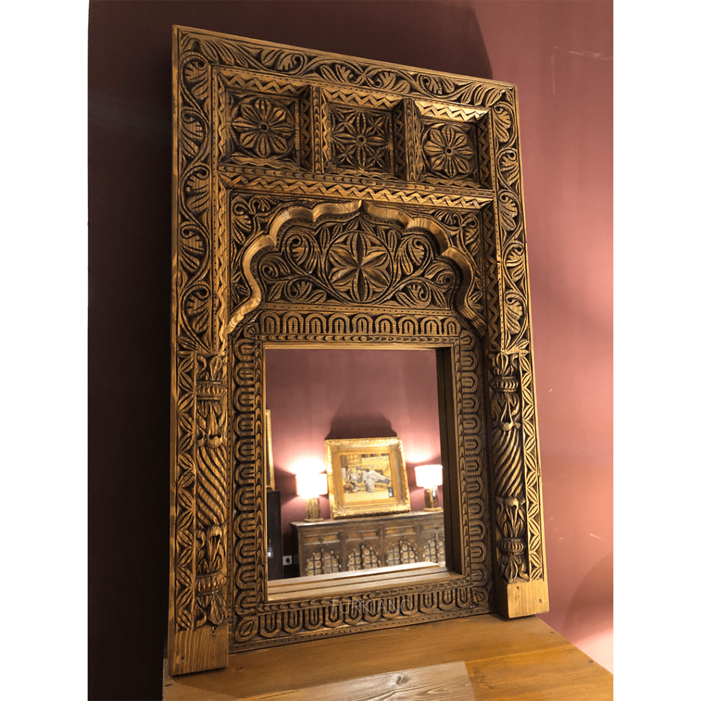 KÜÇÜK BOY EL OYMA AYNA KESTANE RENK M528_R3