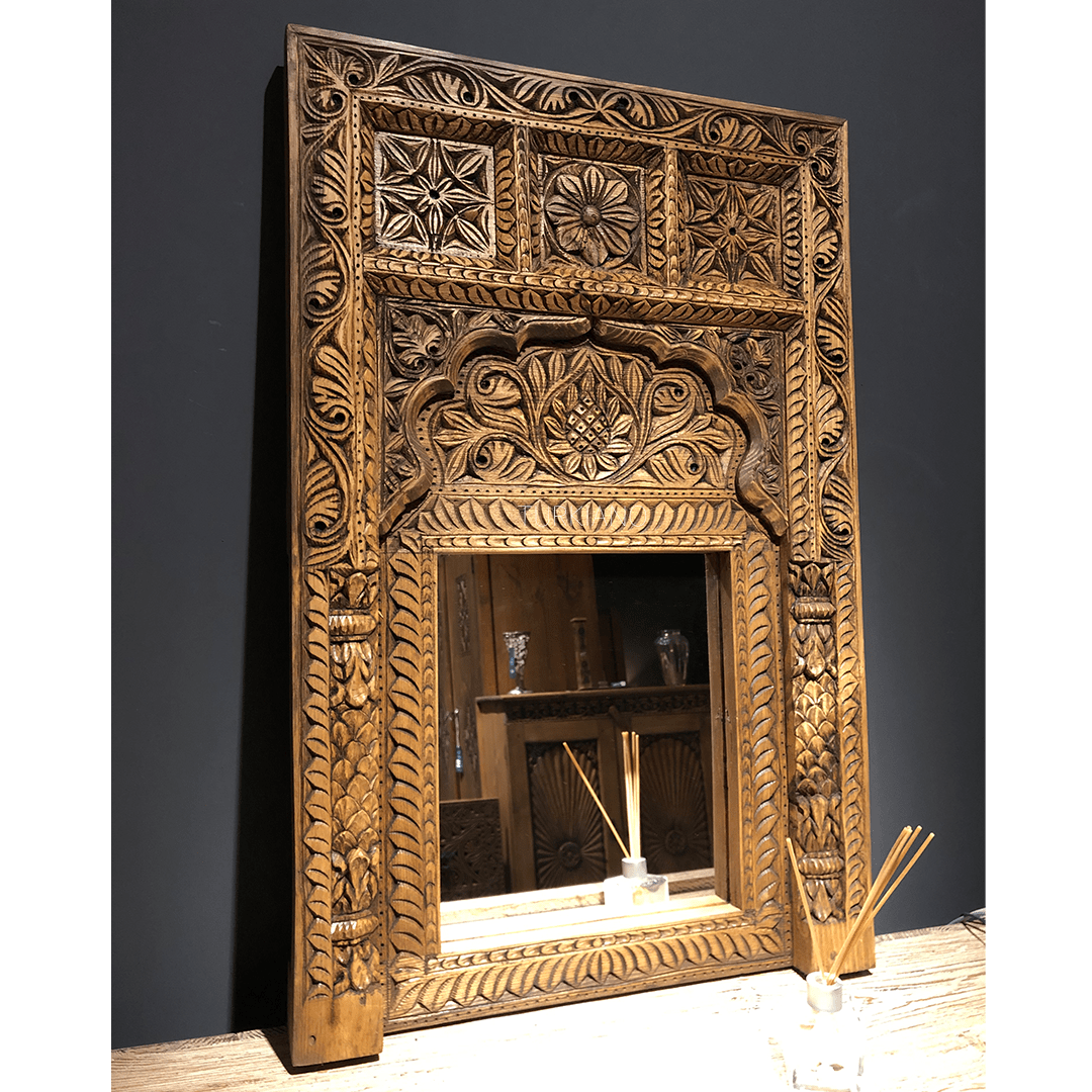 KÜÇÜK BOY EL OYMA AYNA KESTANE RENK M506_R2