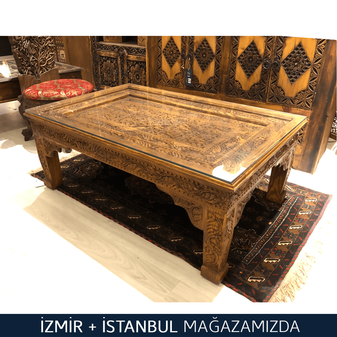 ANTİK TARZ EL OYMA ORTA SEHPA KESTANE RENK M536