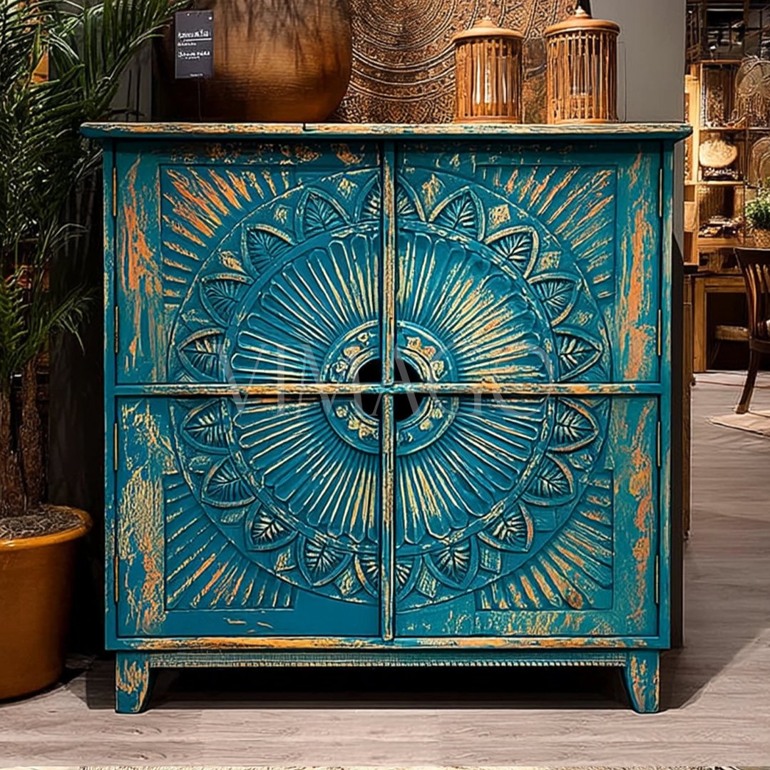 ANTİK TARZ DOLAP ESKİTME AQUA RENK M571