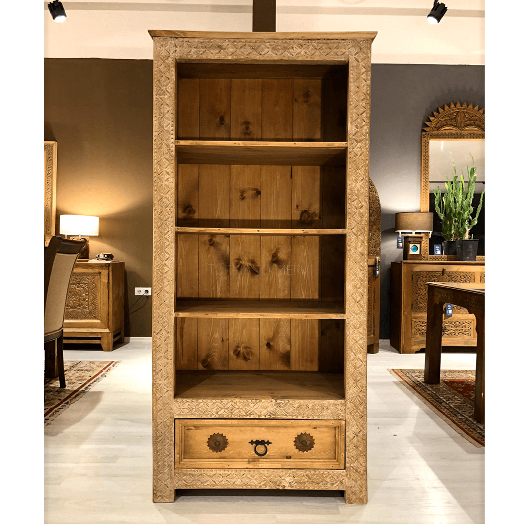 ANTİK TARZ BEYAZ ESKİTME KİTAPLIK M16_2