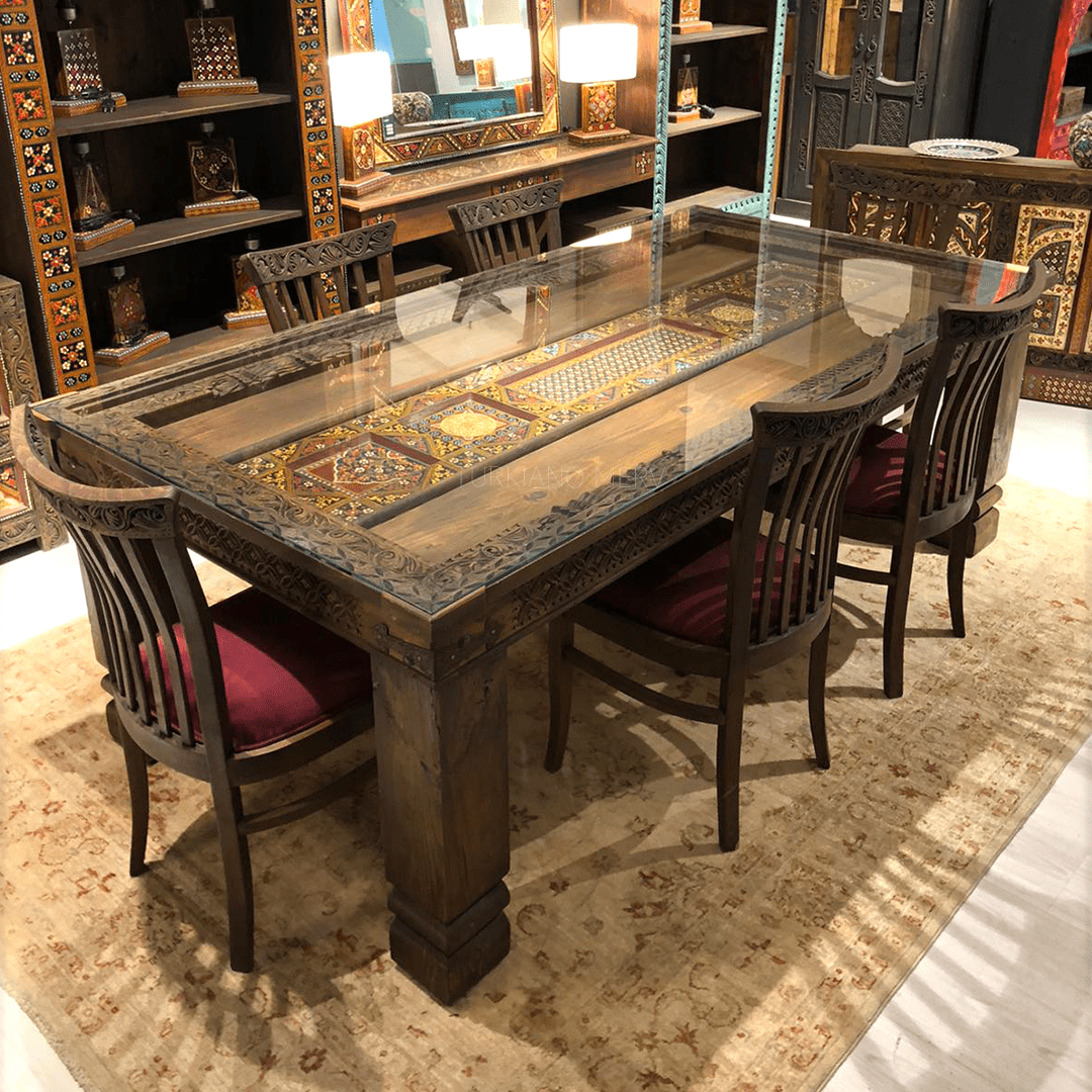 MUGHULAY EL BOYAMA VE OYMA YEMEK MASASI 215X110 CM M803