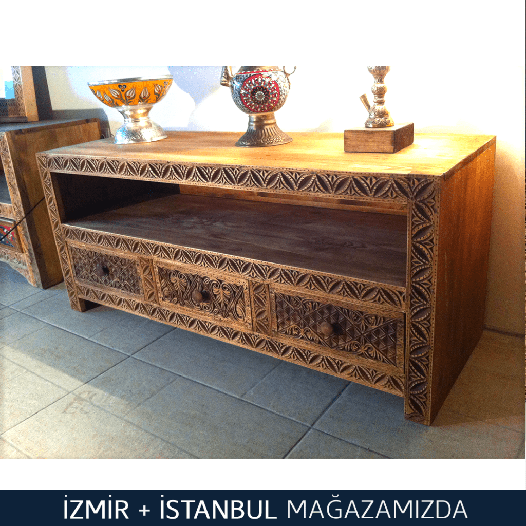 ANTİK TARZ TV KONSOL 3 ÇEKMECE KESTANE RENK M802