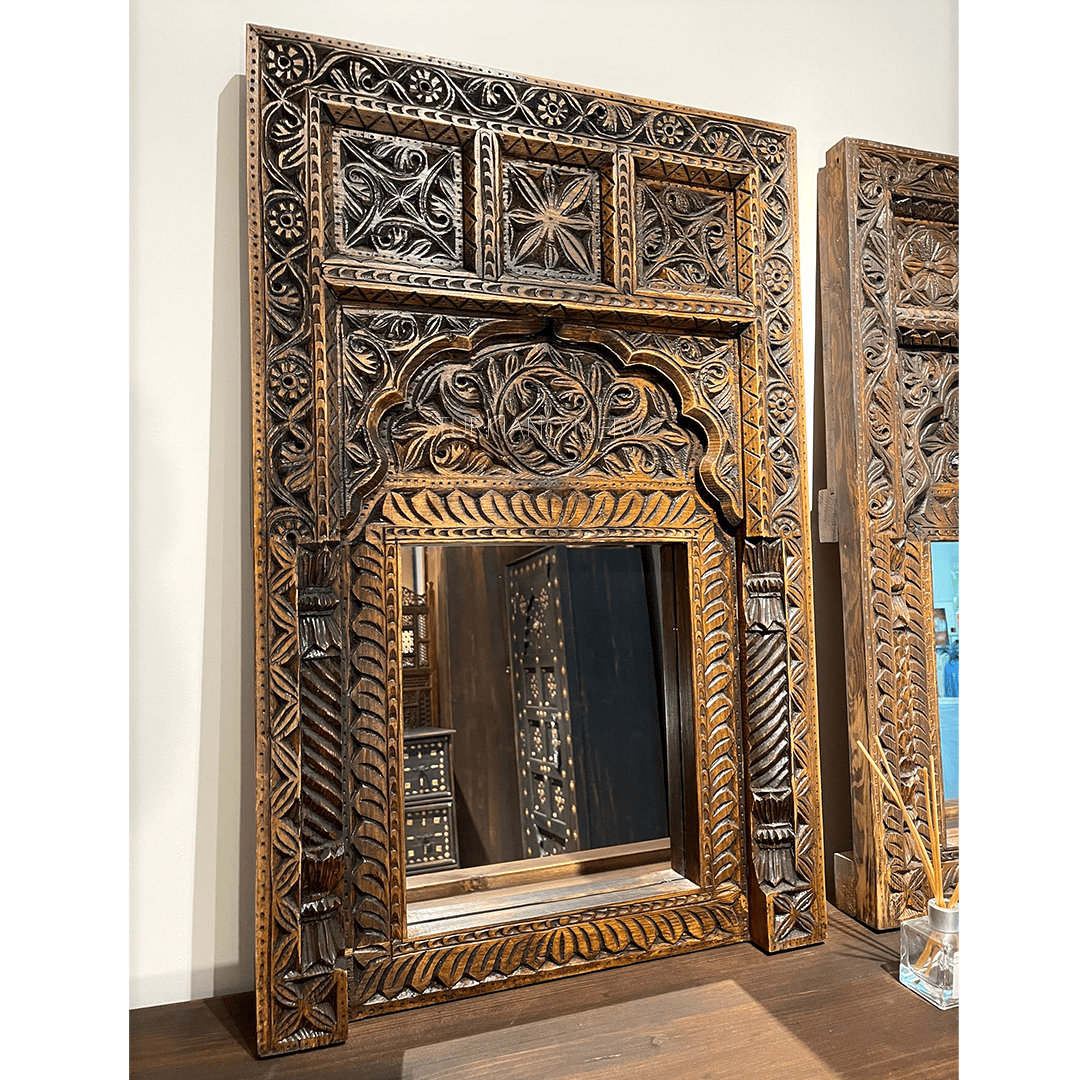 KÜÇÜK BOY EL OYMA AYNA KESTANE RENK M806