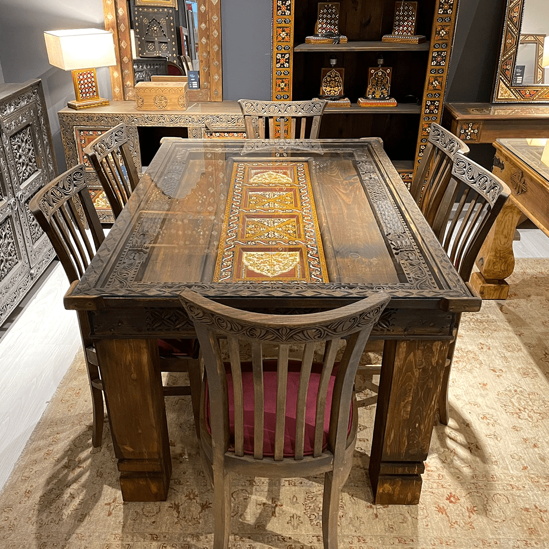 MUGHULAY EL BOYAMA VE EL OYMA MASİF YEMEK MASASI M827