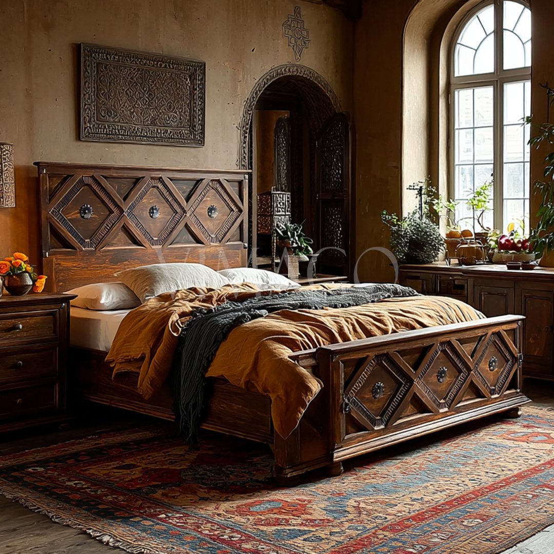 ANTİK TARZ KARYOLA 200X160 ESKİTME KOYU CEVİZ RENK M1031