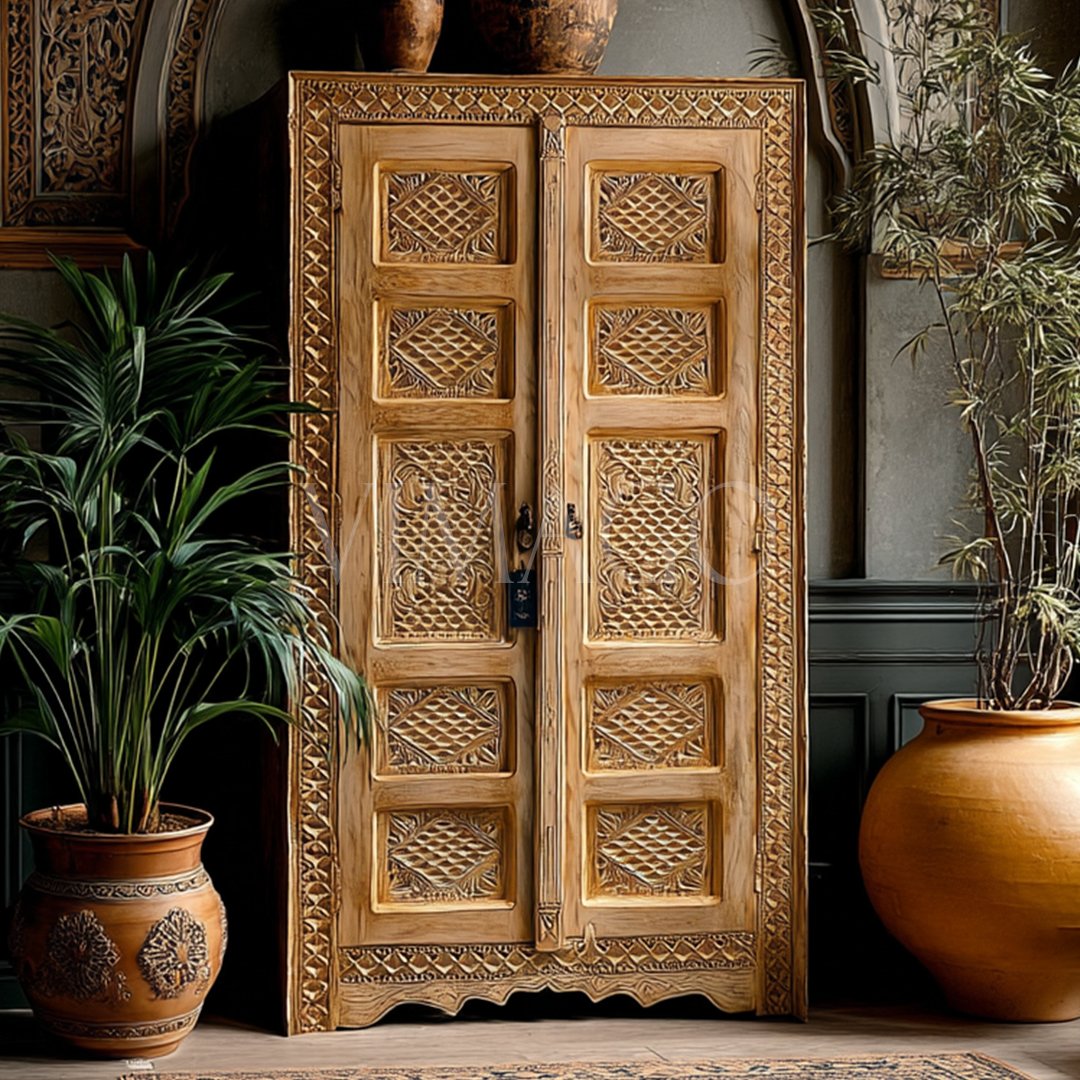 ANTİK TARZ DOLAP KİTAPLIK KREM ESKİTME M552_2