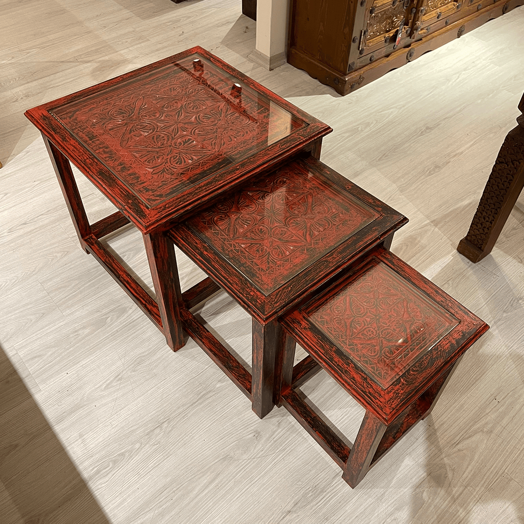 KIRMIZI ESKİTME 3'LÜ ZİGON SEHPA M1297