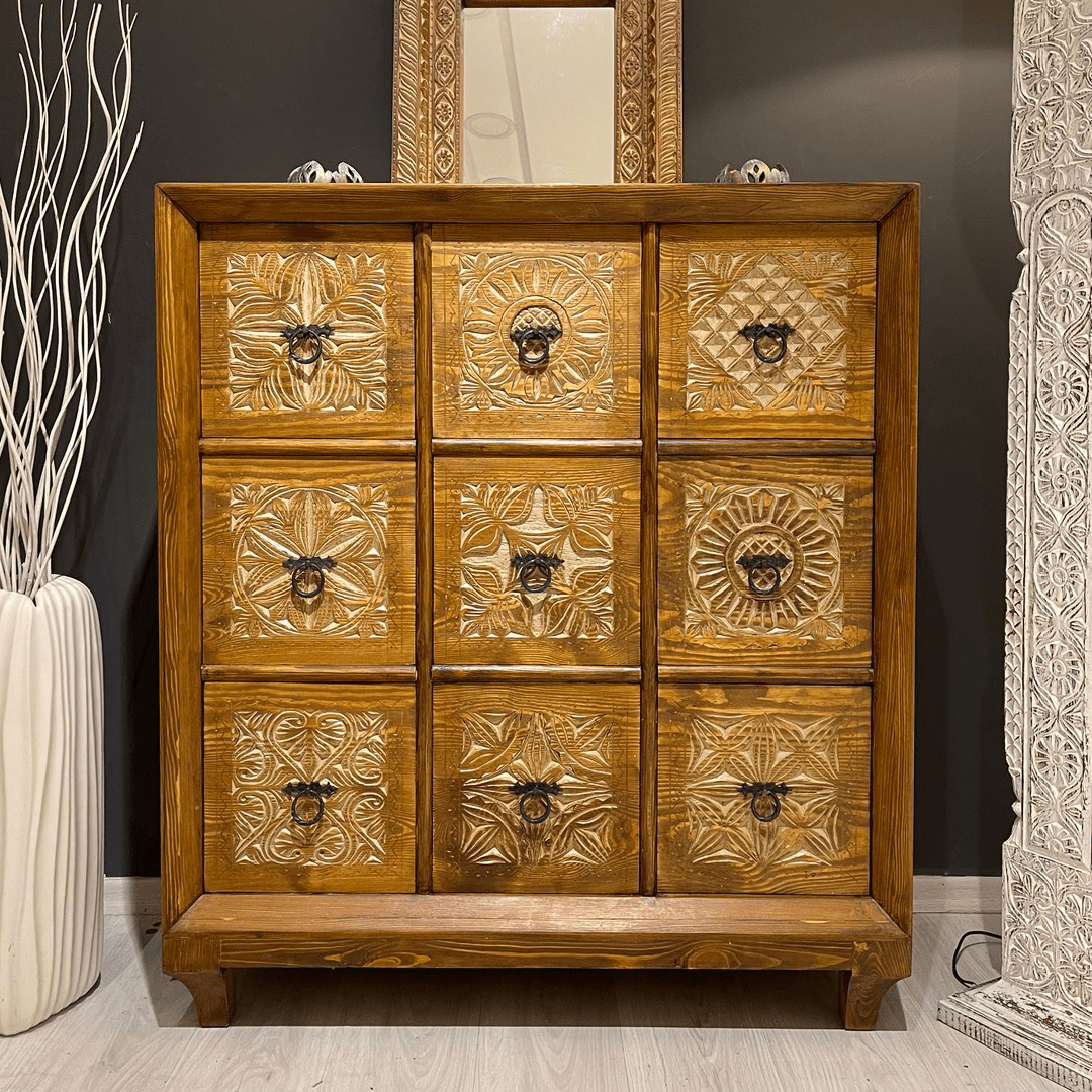 ANTİK TARZ 9 ÇEKMECELİ MASİF ŞİFONYER M1325