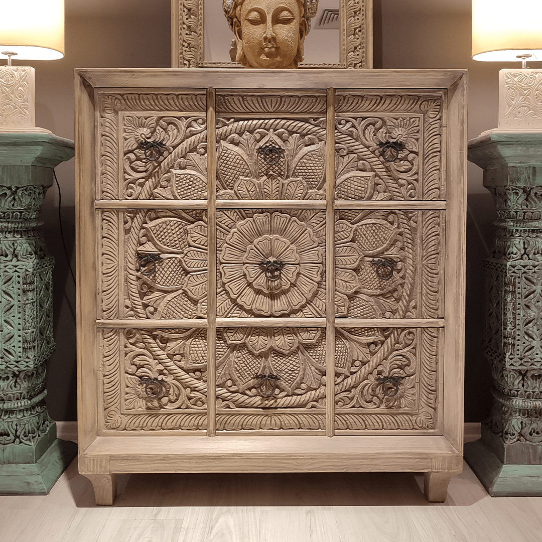 ANTİK TARZ 9 ÇEKMECELİ MASİF ŞİFONYER M1328_2