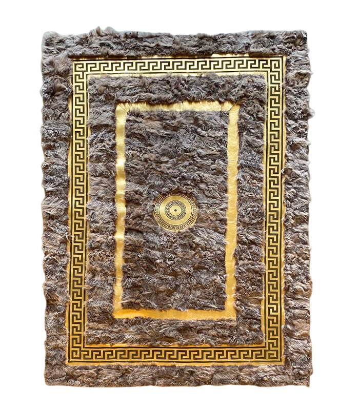 Gold Bordürlü Gri Renk Toskana Deri Halı 160×230